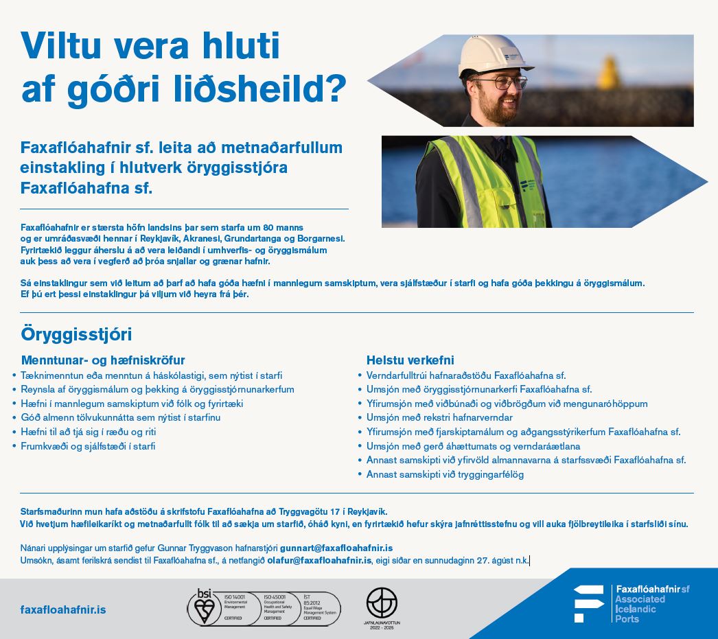 Faxaflóahafnir sf. leita að metnaðarfullum einstakling í hlutverk öryggisstjóra.