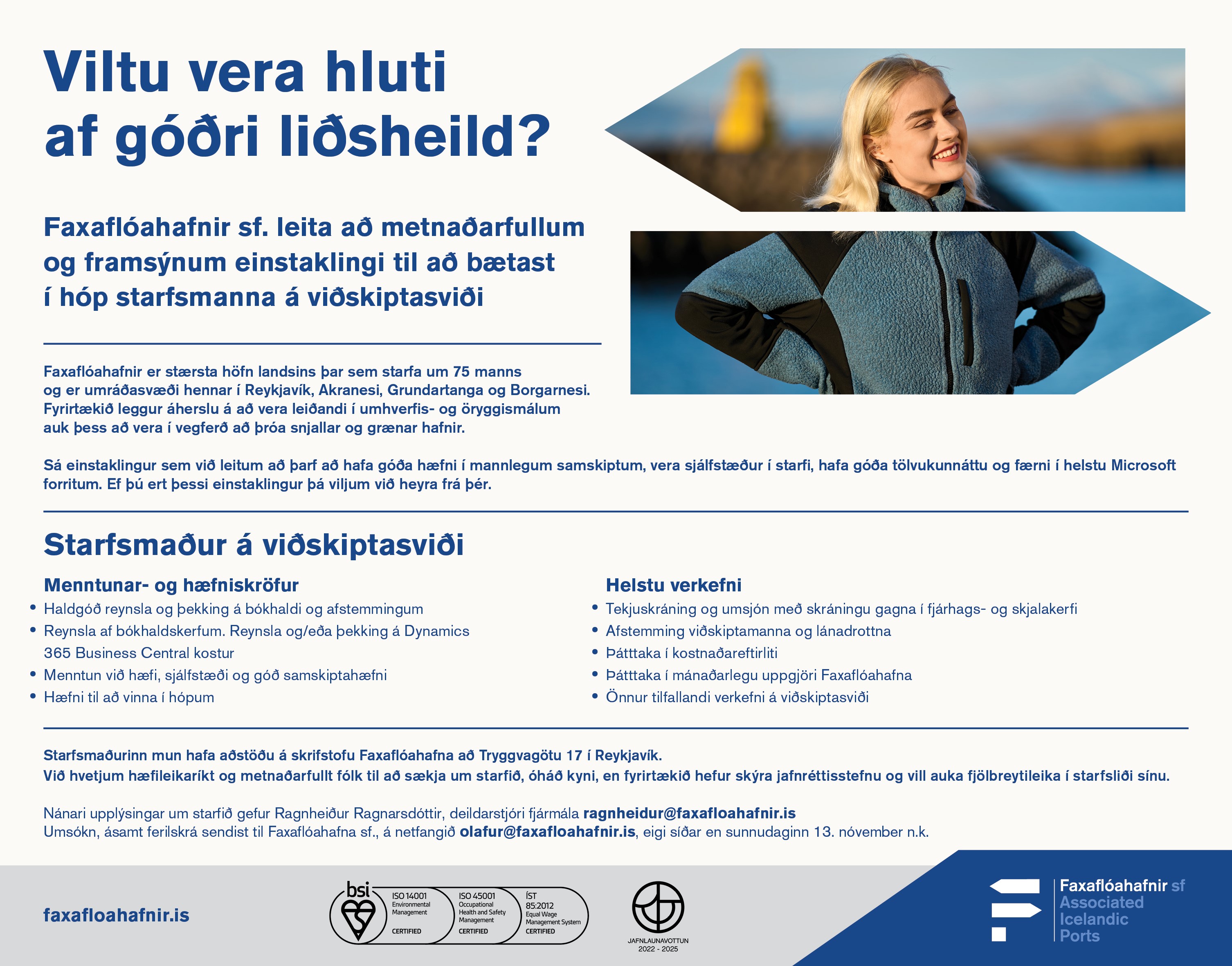 Auglýsum eftir starfsmanni á viðskiptasviði.