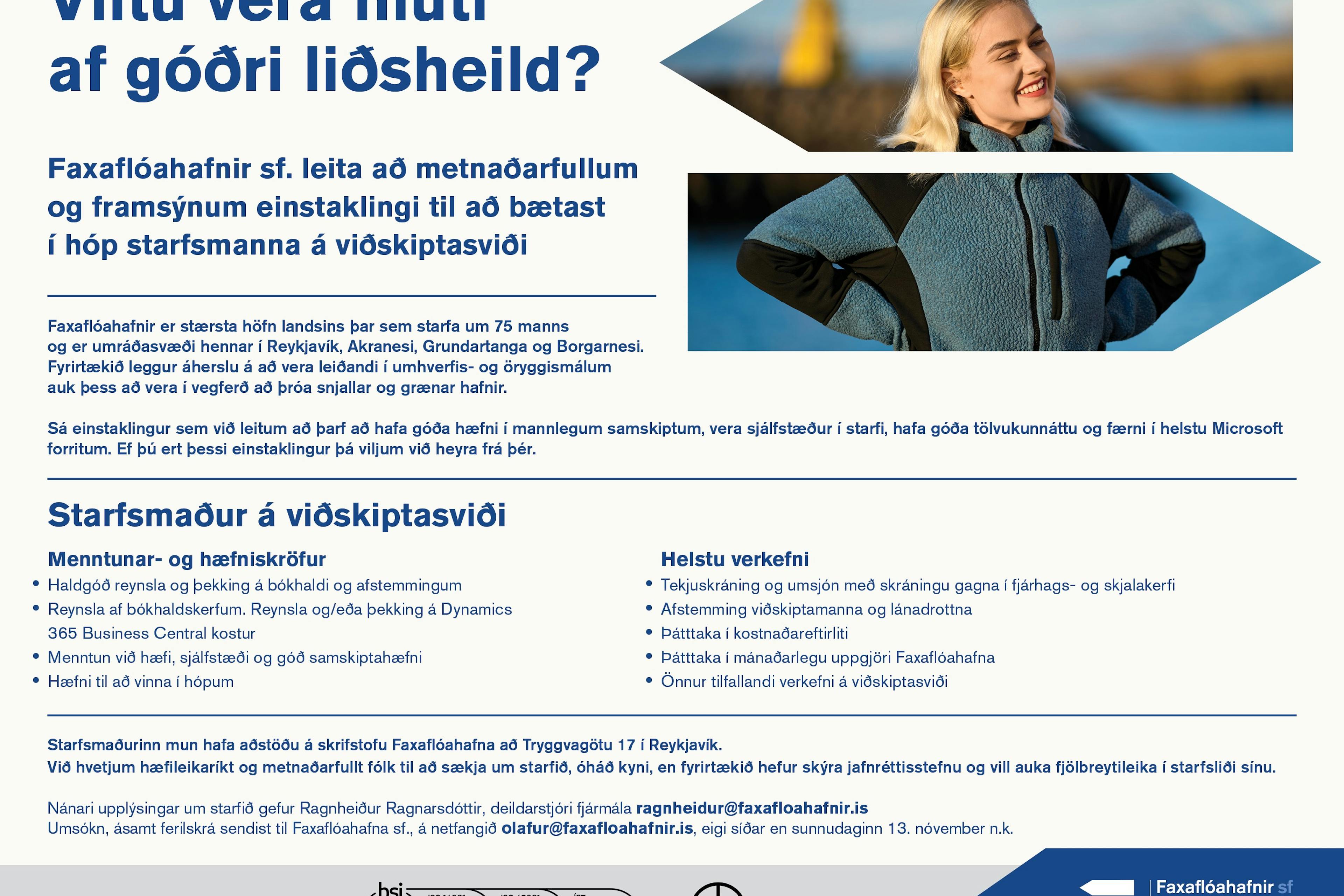 Auglýsum eftir starfsmanni á viðskiptasviði.
