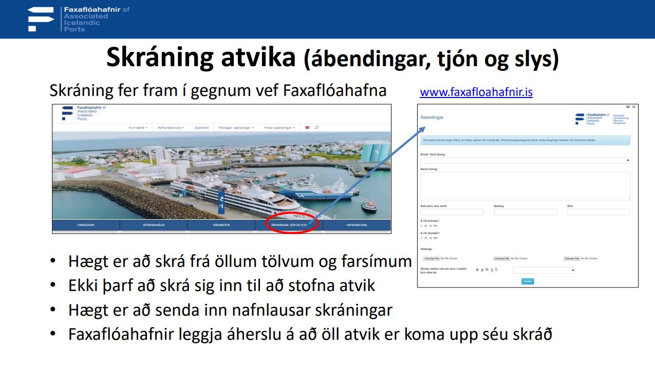 Skráning atvika – Ábendingar, tjón og slys