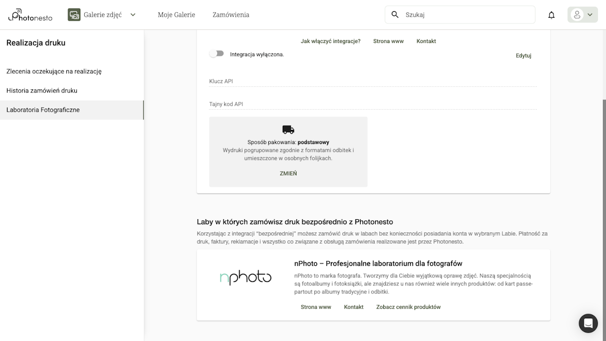 Sekcja nPhoto z przyciskiem Zobacz cennik produktów