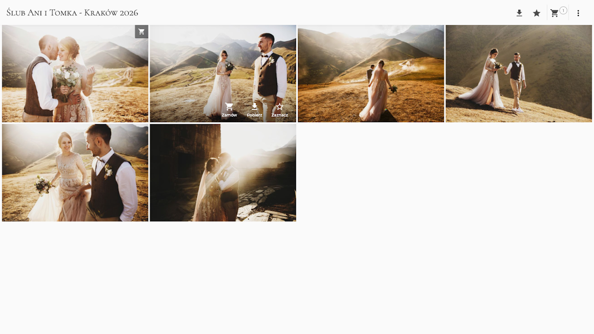 Galeria zdjęć widziana przez klienta z widocznym przyciskiem Zamów przy zdjęciu