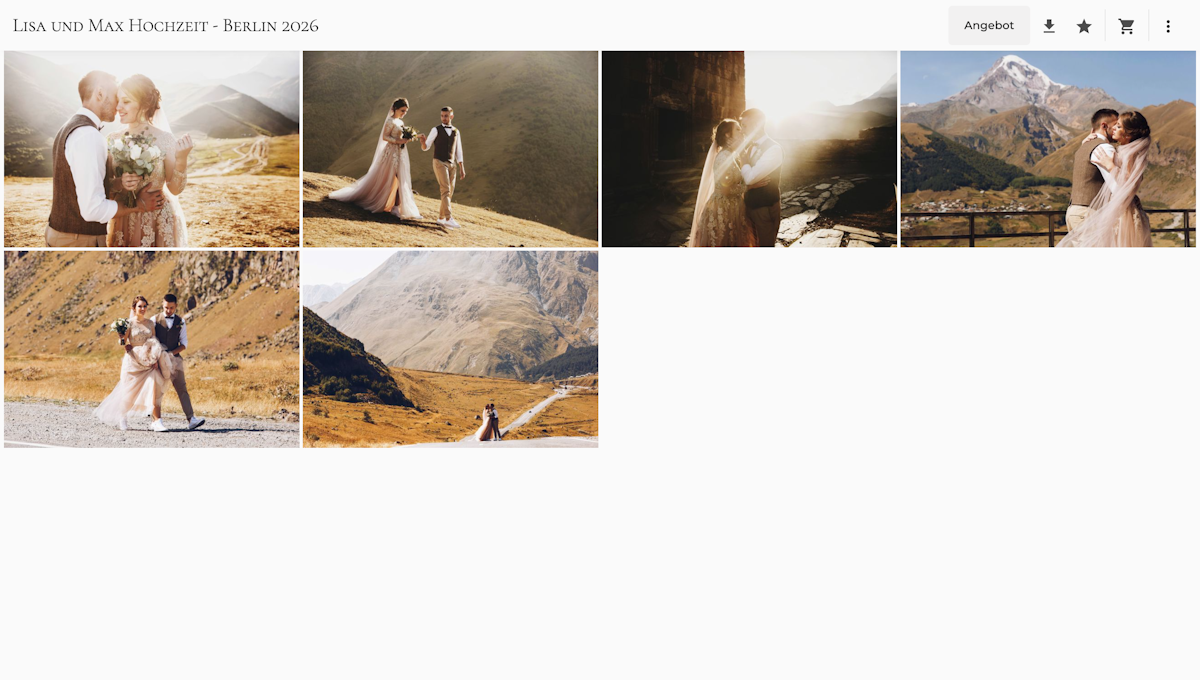 Fotogalerie aus Kundensicht mit sichtbarer Angebot-Schaltfläche