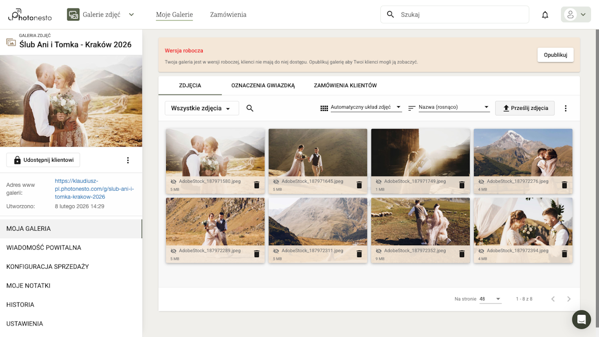Galeria z wgranymi zdjęciami ślubnymi