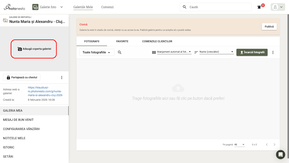 Galerie nou creată cu butonul Copertă nouă