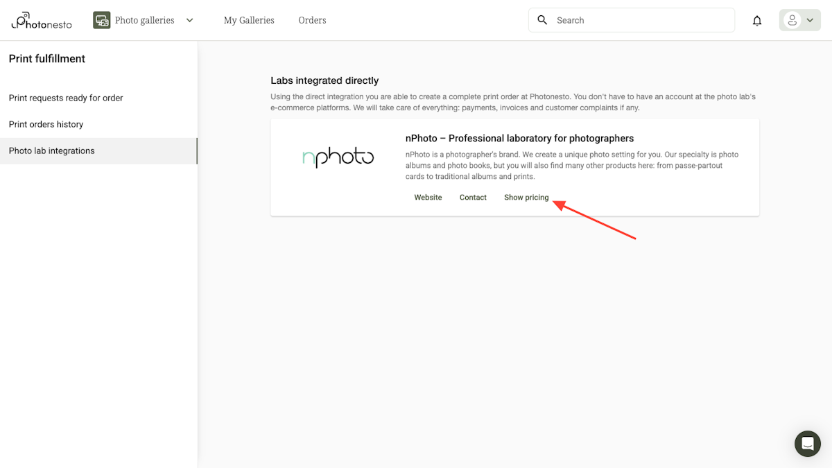 nPhoto section with the View product pricing button