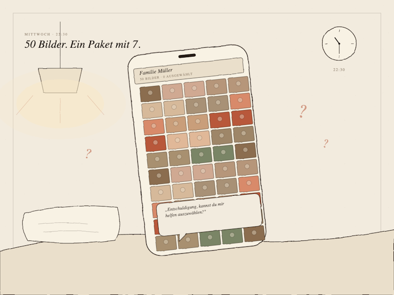 Fotoauswahl nach dem Shooting — wie sich die Kundin gut aufgehoben fühlt, statt überfordert