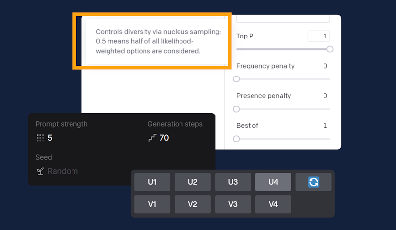 Controls diversity via nucleus sampling 0.5 means half of all likelihood-weighted options are considered