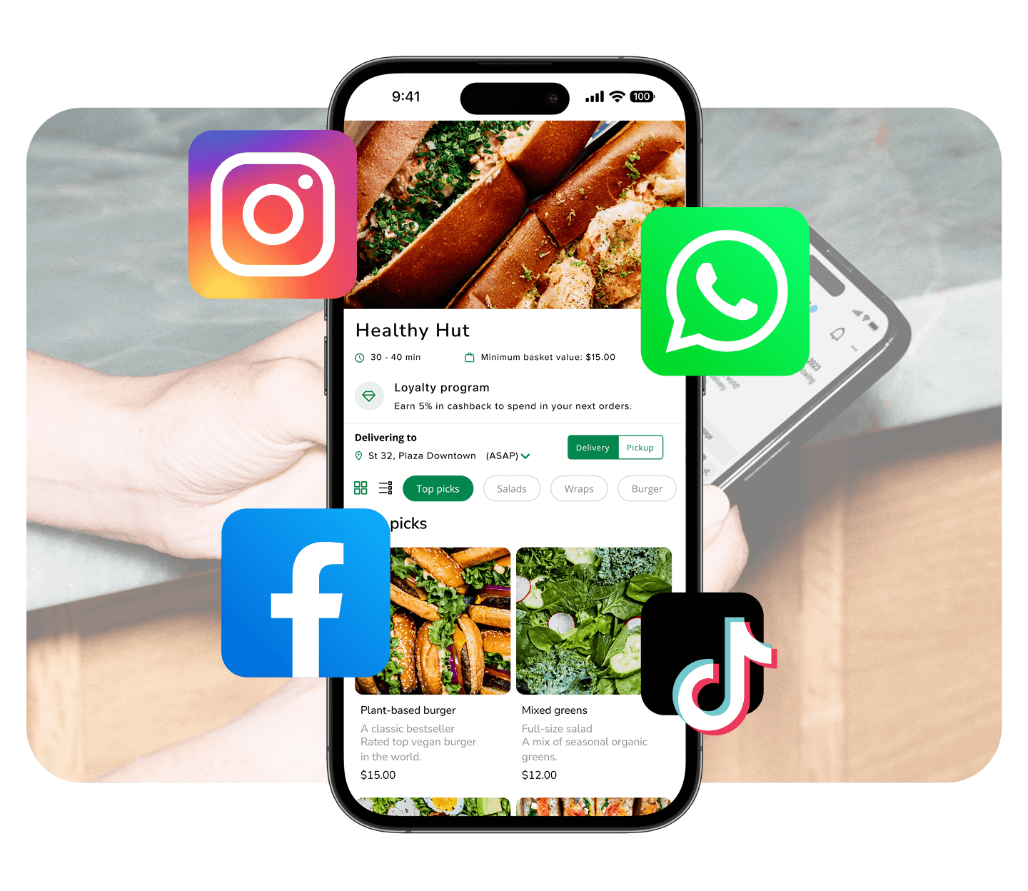 Deliverect Direct Social Media Ordering product mockup
