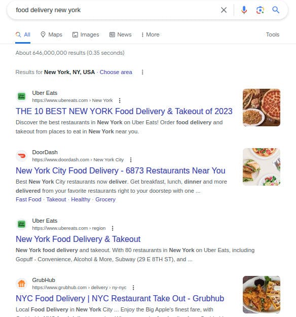 Deliverect-food delivery app new york SERPs