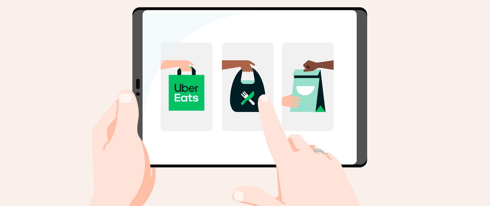 Uber eats platform illustration, tablet, delivery order, Deliverect