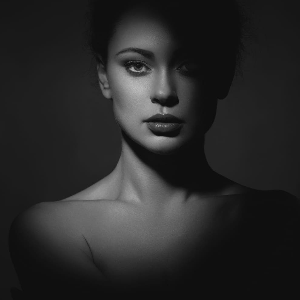 black and white image of a woman