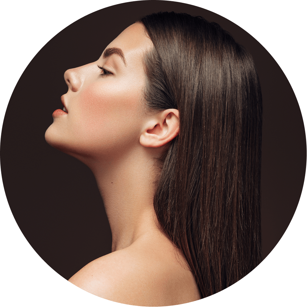 Woman with straight hair looking to the side