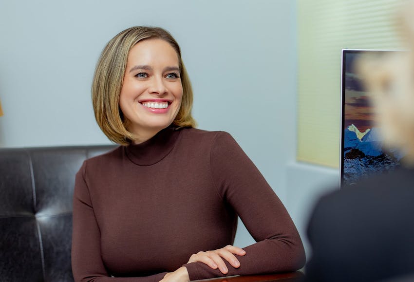 Blonde woman smiling