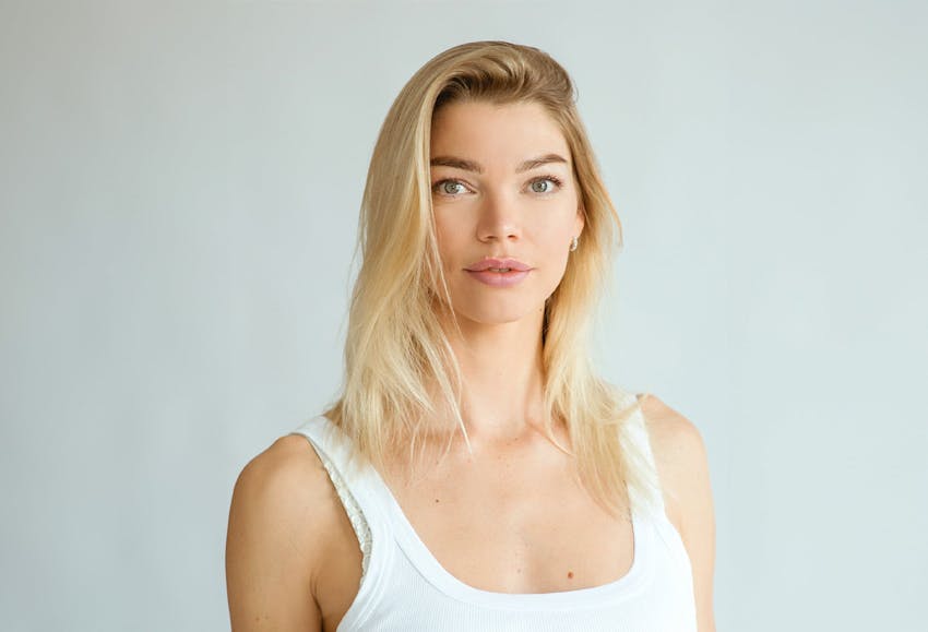 Blonde woman smiling