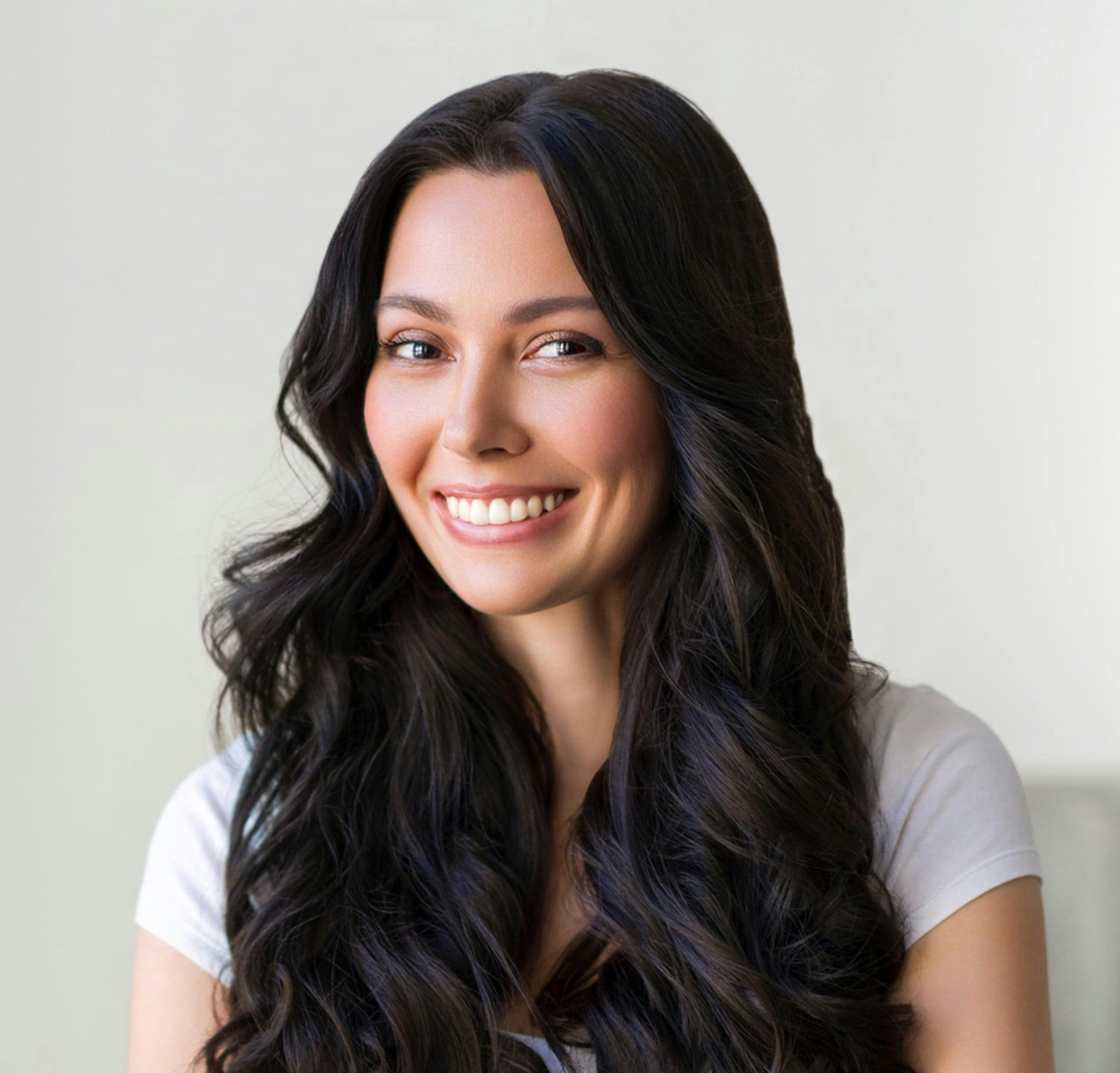 Dark haired woman smiling