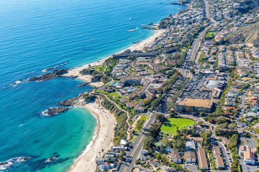 Aerial view of beachfront homes in Laguna Hills, California.