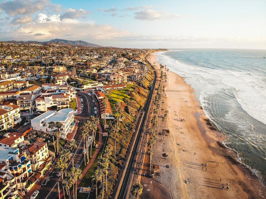 Aerial view of beach in San Clemente, California.