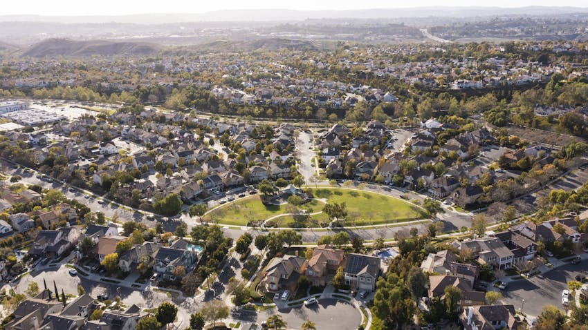 Aerial view of neighborhood in Ladera Ranch, California.