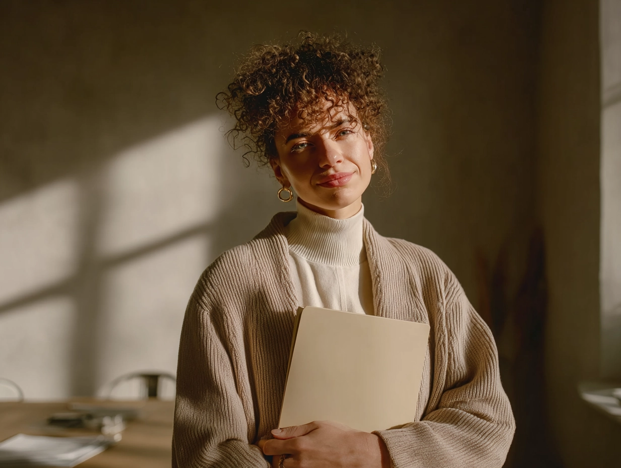 Research analyst holding report folder with insights and recommendations