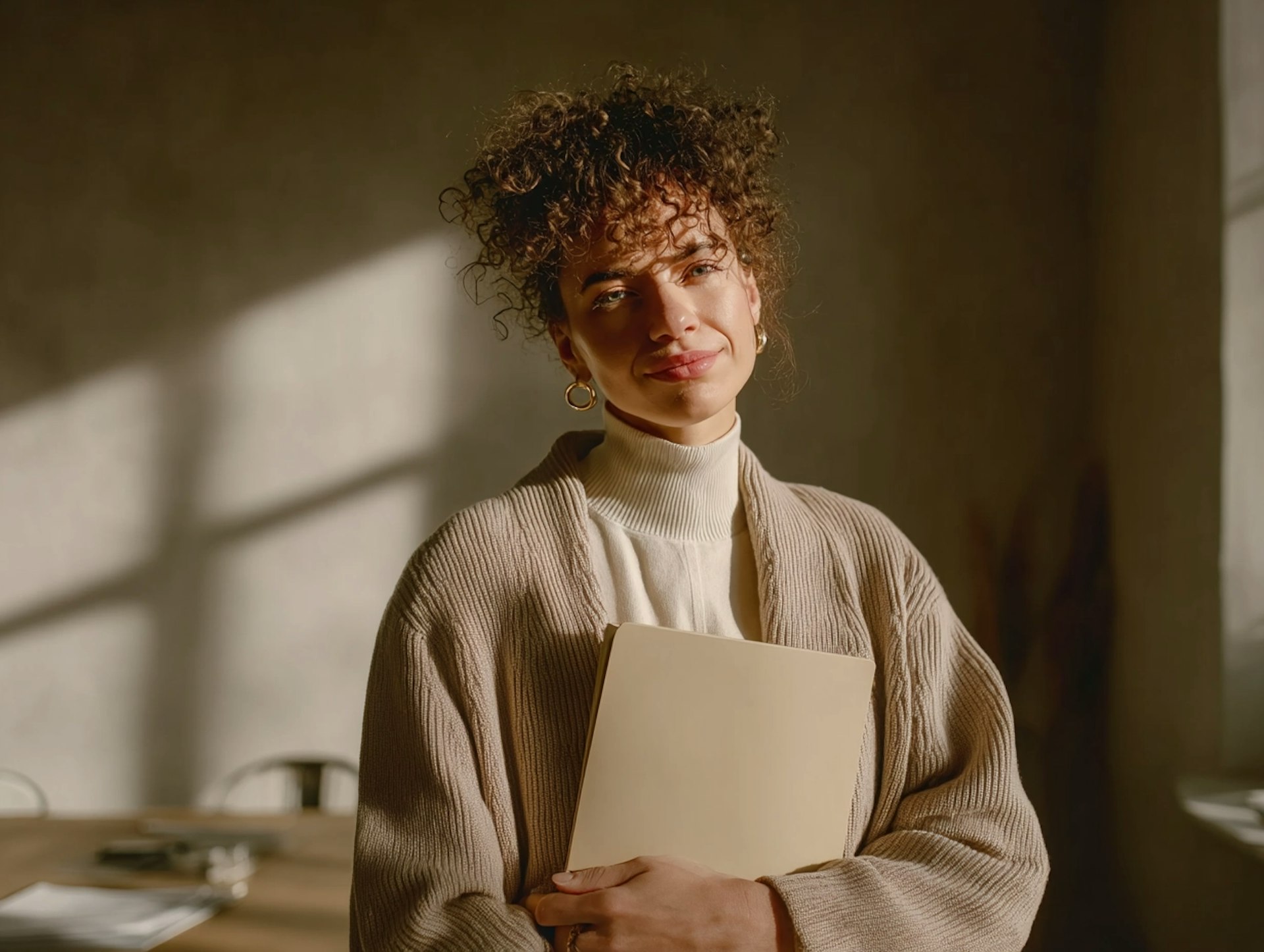 Research analyst holding report folder with insights and recommendations