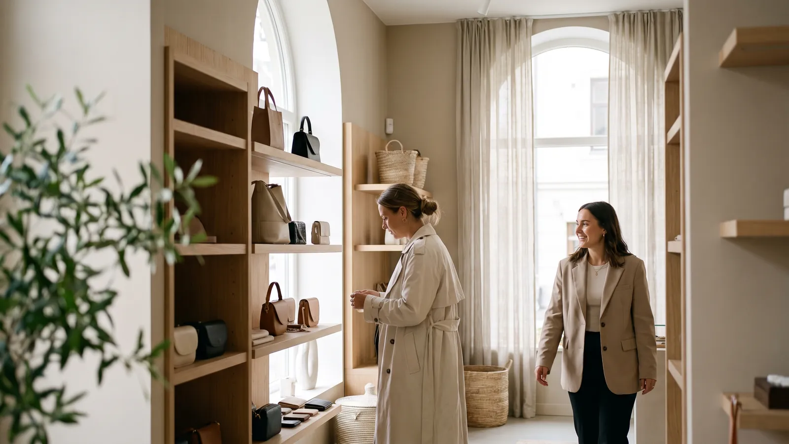 Illustration of a mystery shopper being approached by a sales assistant