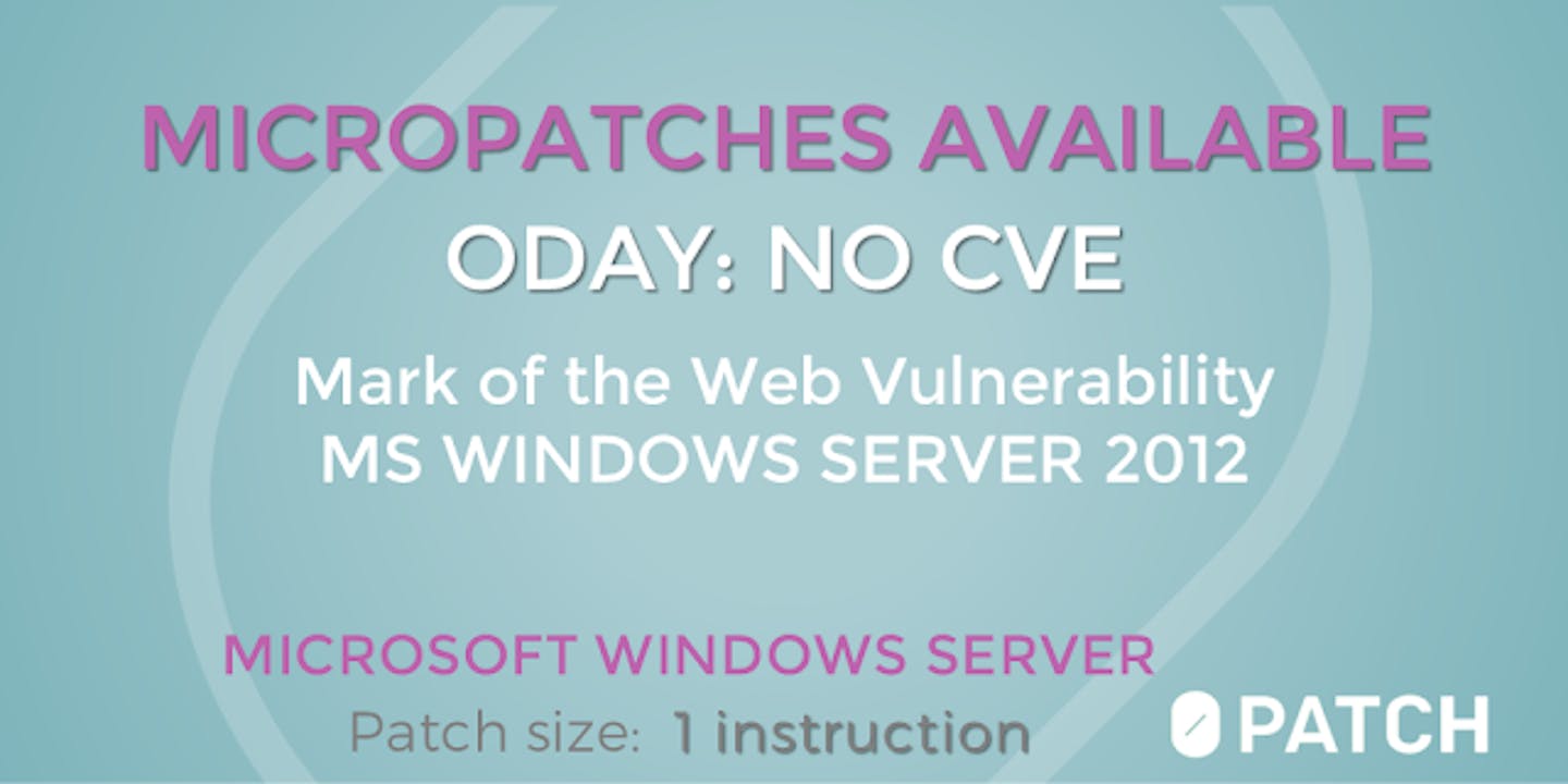 Windows Server 2012 Mark of the Web Vulnerability (0day, now CVE-2025-27472) - and Free Micropatches for it