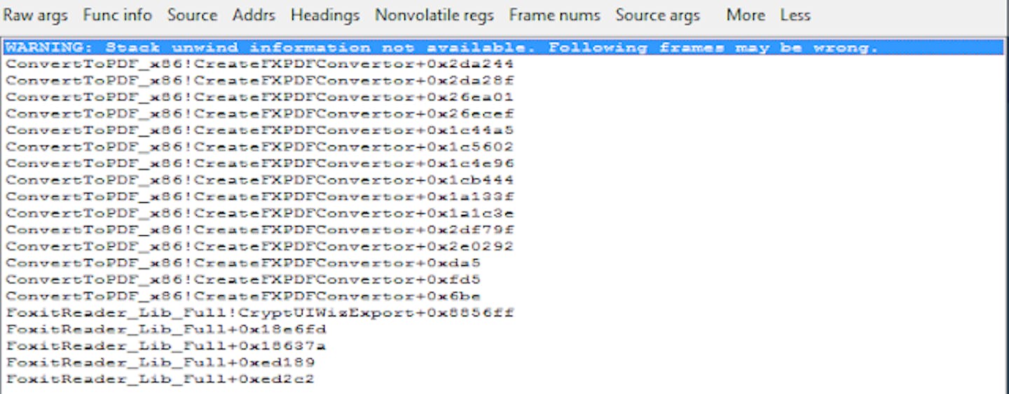 Figure 1: Call stack at the time of the crash