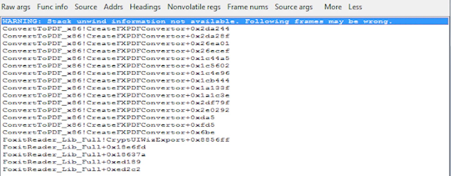 Figure 1: Call stack at the time of the crash