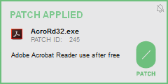 0patch Agent notifies you that patch 245 just got applied to the running Acrobat Reader
