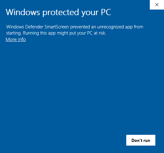 SmartScreen determined that this file could be harmful and warned the user. The user needs to click "More Info" and then press "Run" if they really want to open the file.