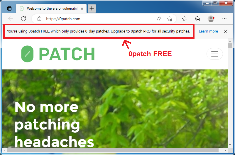 0patch FREE alerts you that you're not getting all security patches