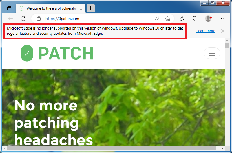 The persistent Edge notification, consuming screen real estate and narrowing user's world view