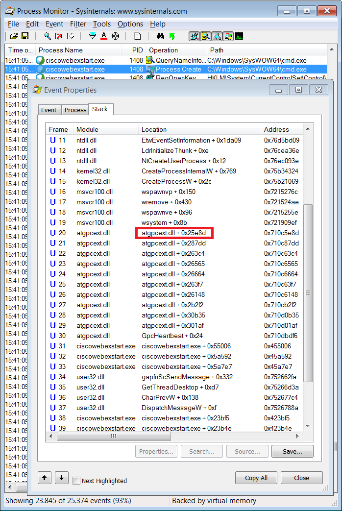webex cmd callstack