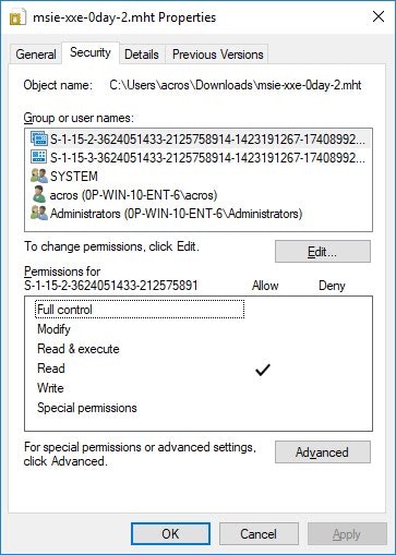 Permissions on the file downloaded with Edge