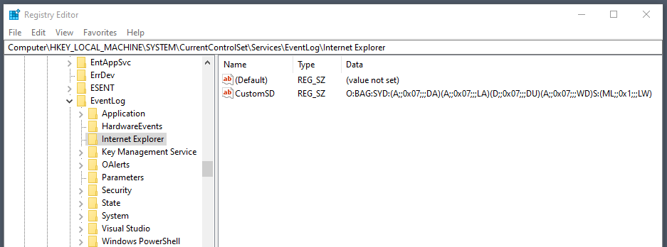 New security descriptor, only allowing local and domain administrators to access Internet Explorer logs
