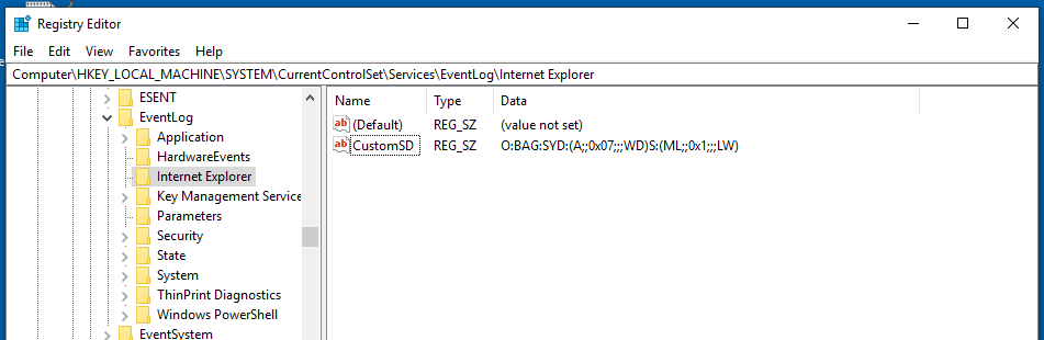 Old security descriptor, allowing everyone access to Internet Explorer logs