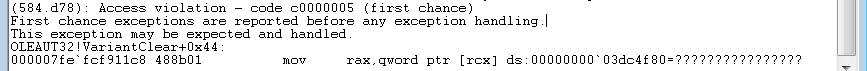 Access Violation in OLEAUT32.DLL's VariantClear due to accessing an unallocated memory address