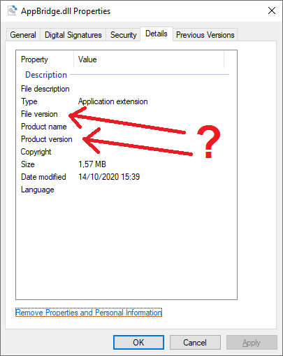 No version information for AppBridge.dll