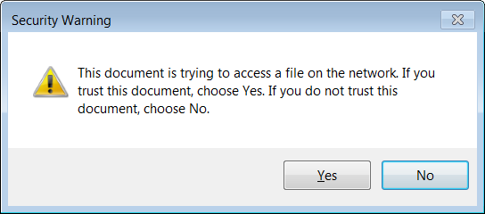 The security dialog that was micropatched into Adobe Reader.