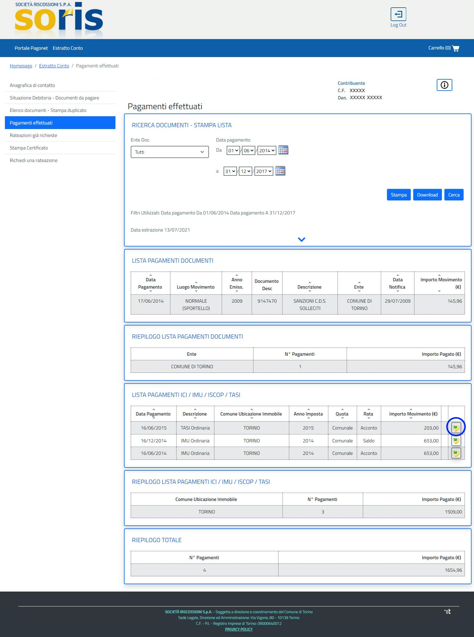 lista pagamenti cartella gialla