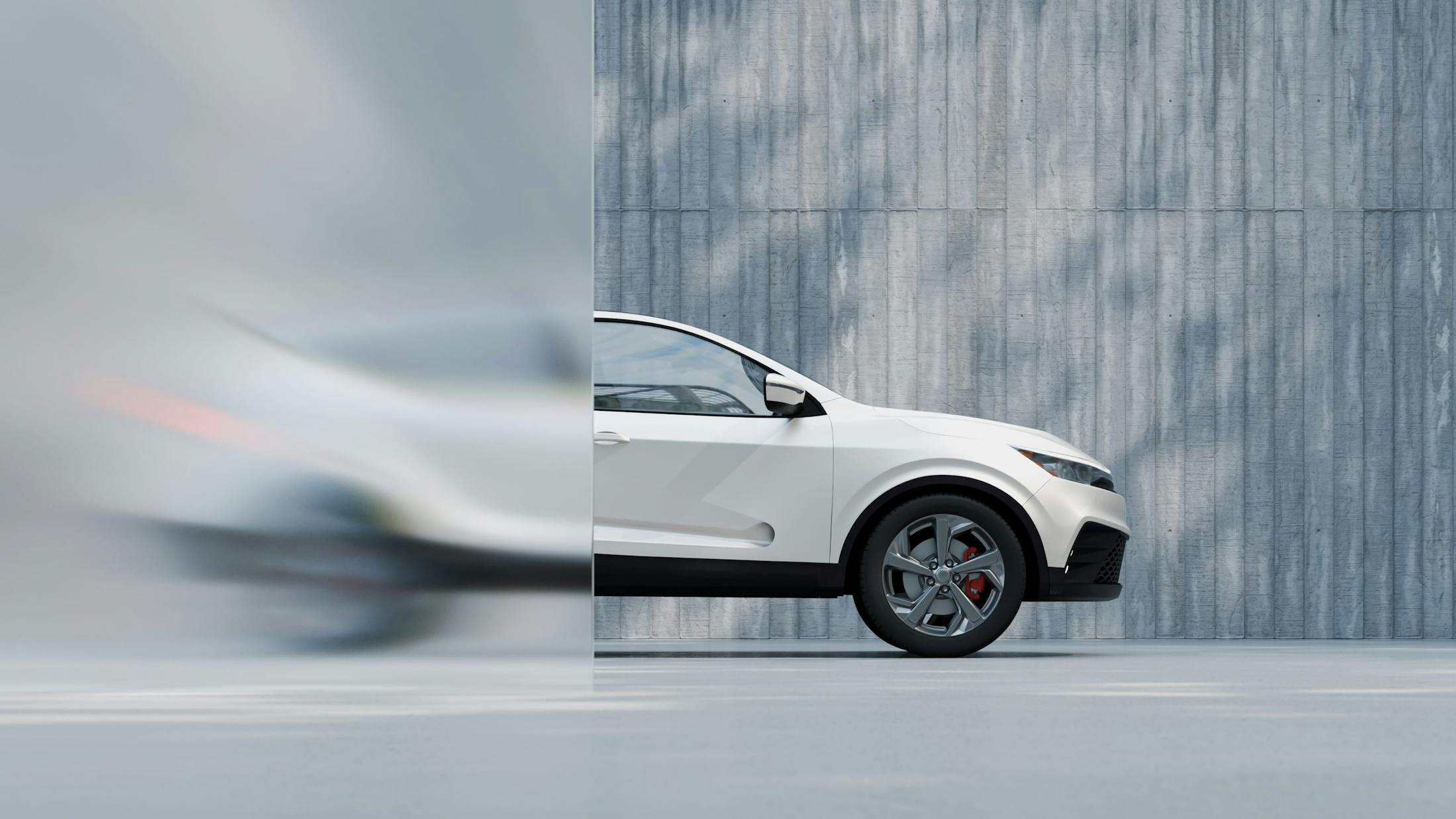 A car half blurred