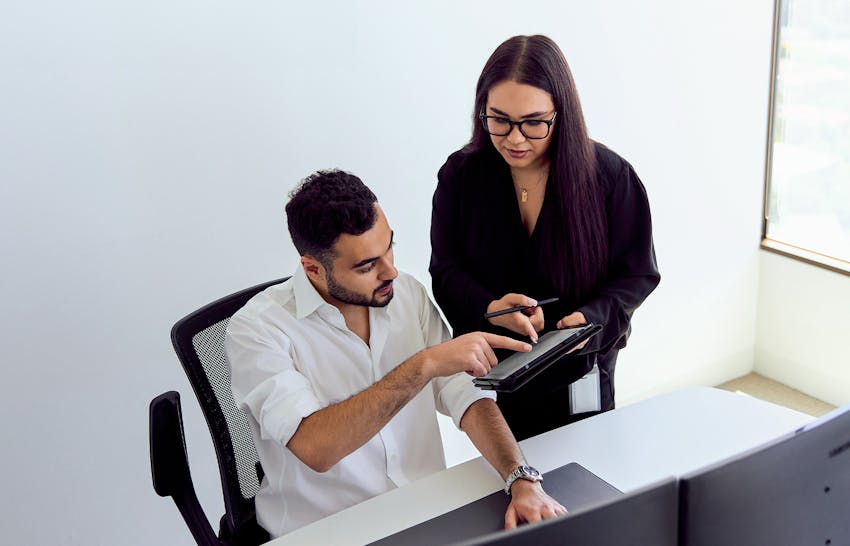 Joshua looking at an iPad