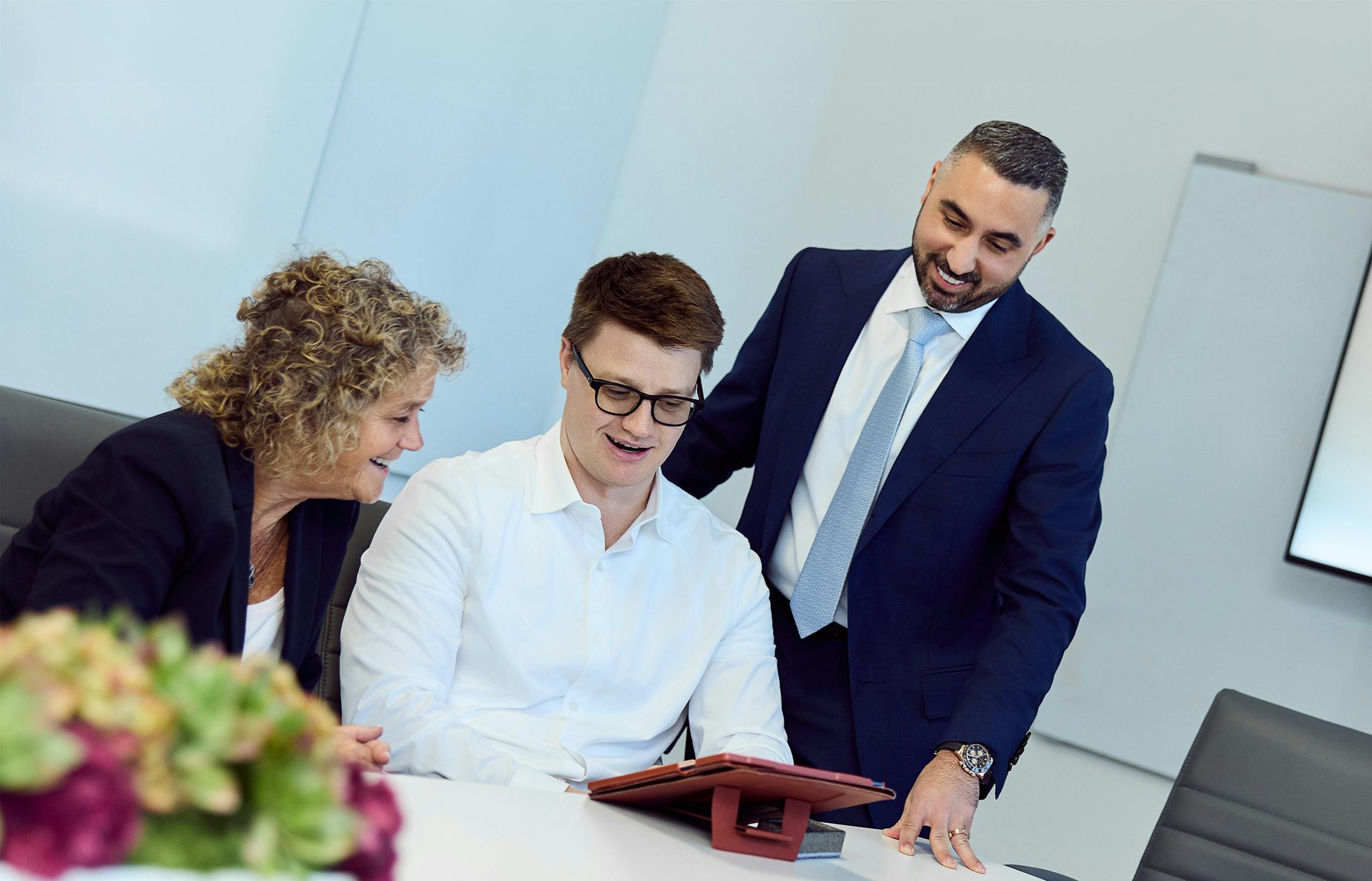 Kevin speaking with a client