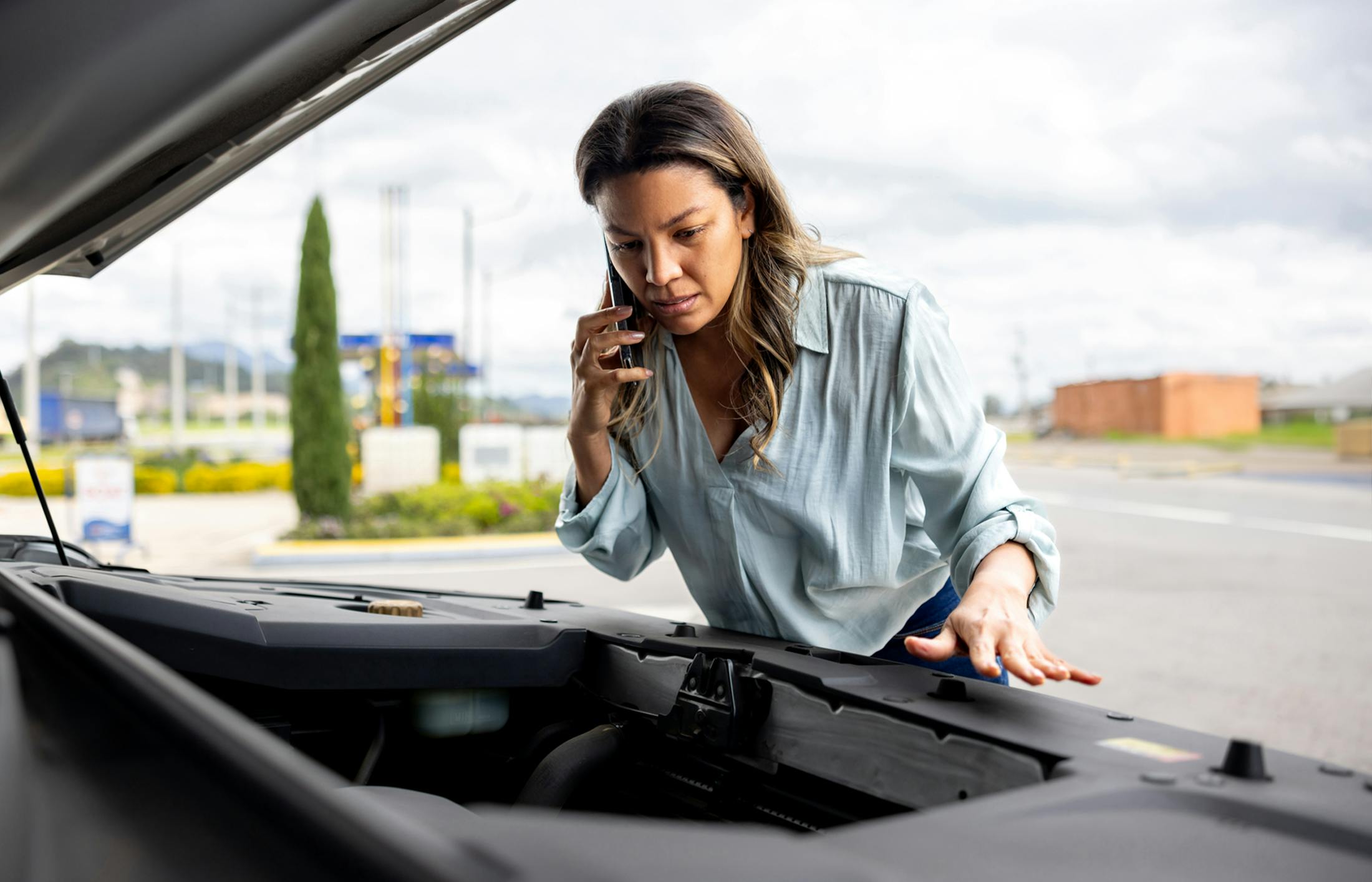 Woman looking in her hood