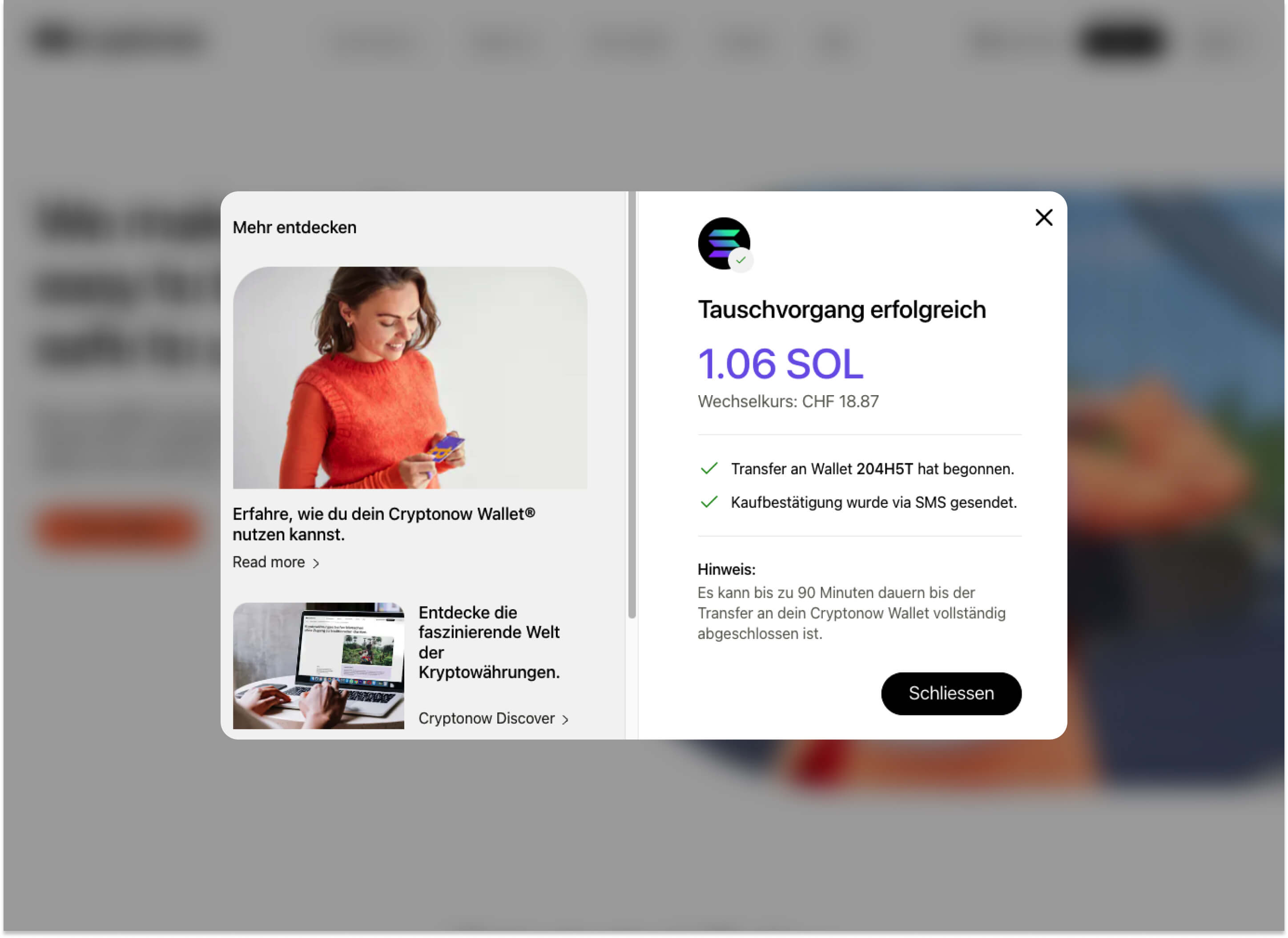 Bestätigung nach erfolgreicher Karten-Aktivierung