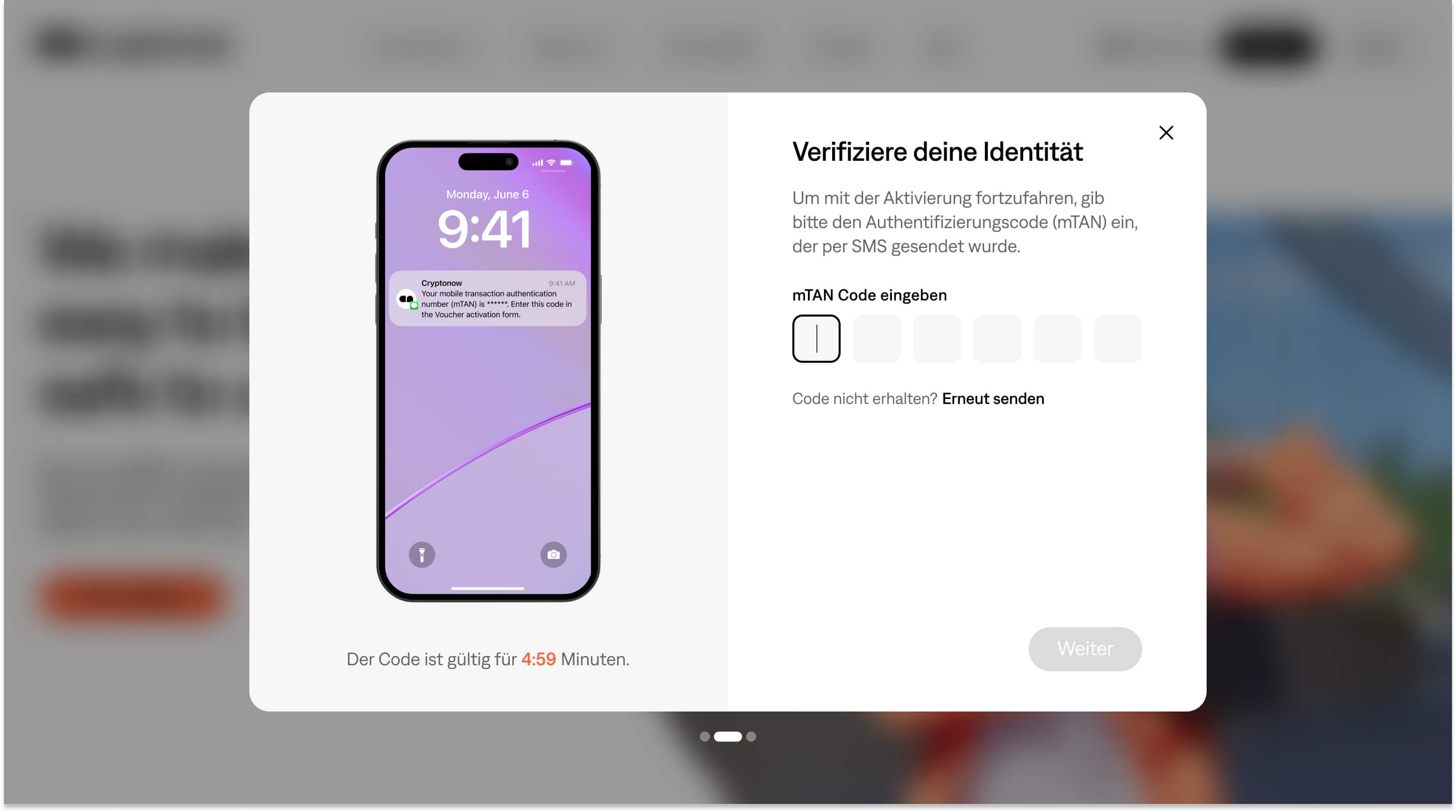 Bestätigung der Identität per SMS