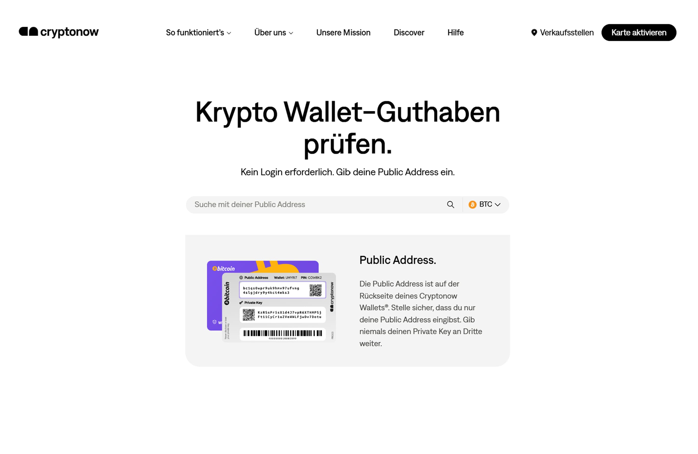 Screenshot so kann das Wallet Guthaben mit dem Public Key überprüft werden