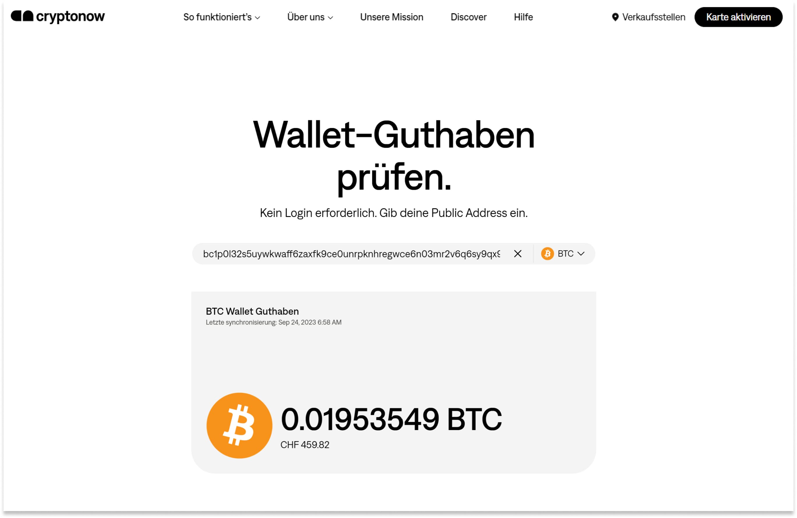 Ergebnis vom Wallet Guthaben Tool: Anzeigen des abgefragten Wallet-Guthaben