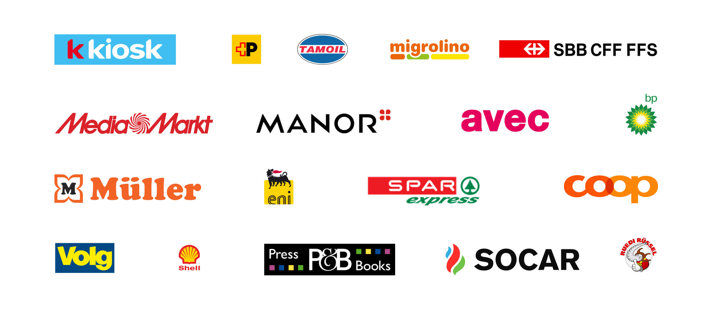 Logo-Übersicht mit allen Verkaufsstellen die Cryptonow in der Schweiz verkaufen